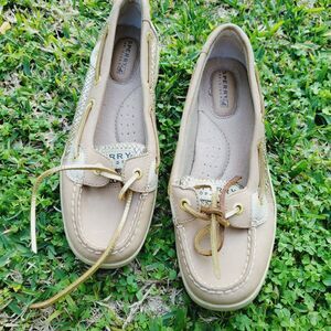 Women's Sperry Top Sider 9101759 Tan w/ Gold Sparke Boat Shoes - Size 6.5M